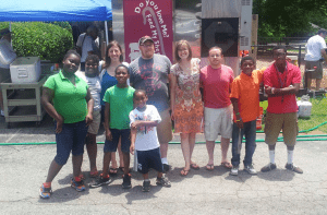 We took several neighborhood kids to a barbeque at St. Peter and Paul Episcopal Church. Right to left: Tyquecia, Onya, Kondarius, Peter, Thomas, and Maliq.